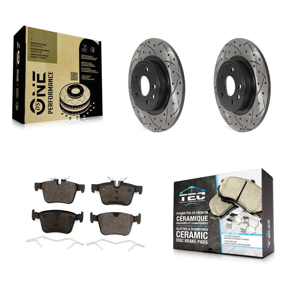 Rear Coated Drilled Slotted Disc Brake Rotors And Ceramic Pads Kit For Land Rover Discovery Sport Jaguar E-Pace KDT-100958