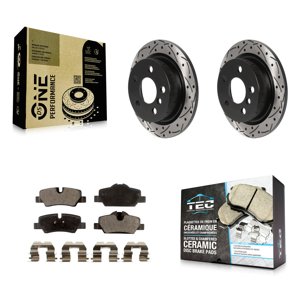 Rear Coated Drilled Slotted Disc Brake Rotors And Ceramic Pads Kit For Mini Cooper KDT-100960