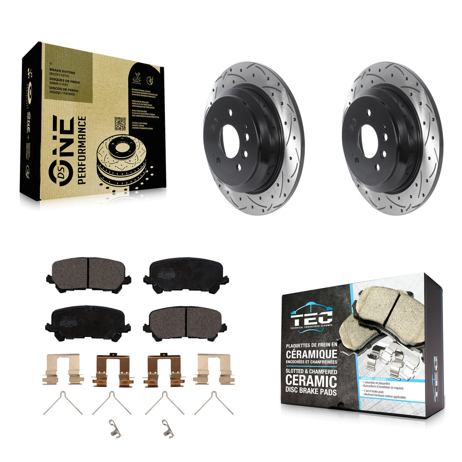 Rear Coated Drilled Slotted Disc Brake Rotors And Ceramic Pads Kit For Honda Pilot Ridgeline Passport KDT-100961