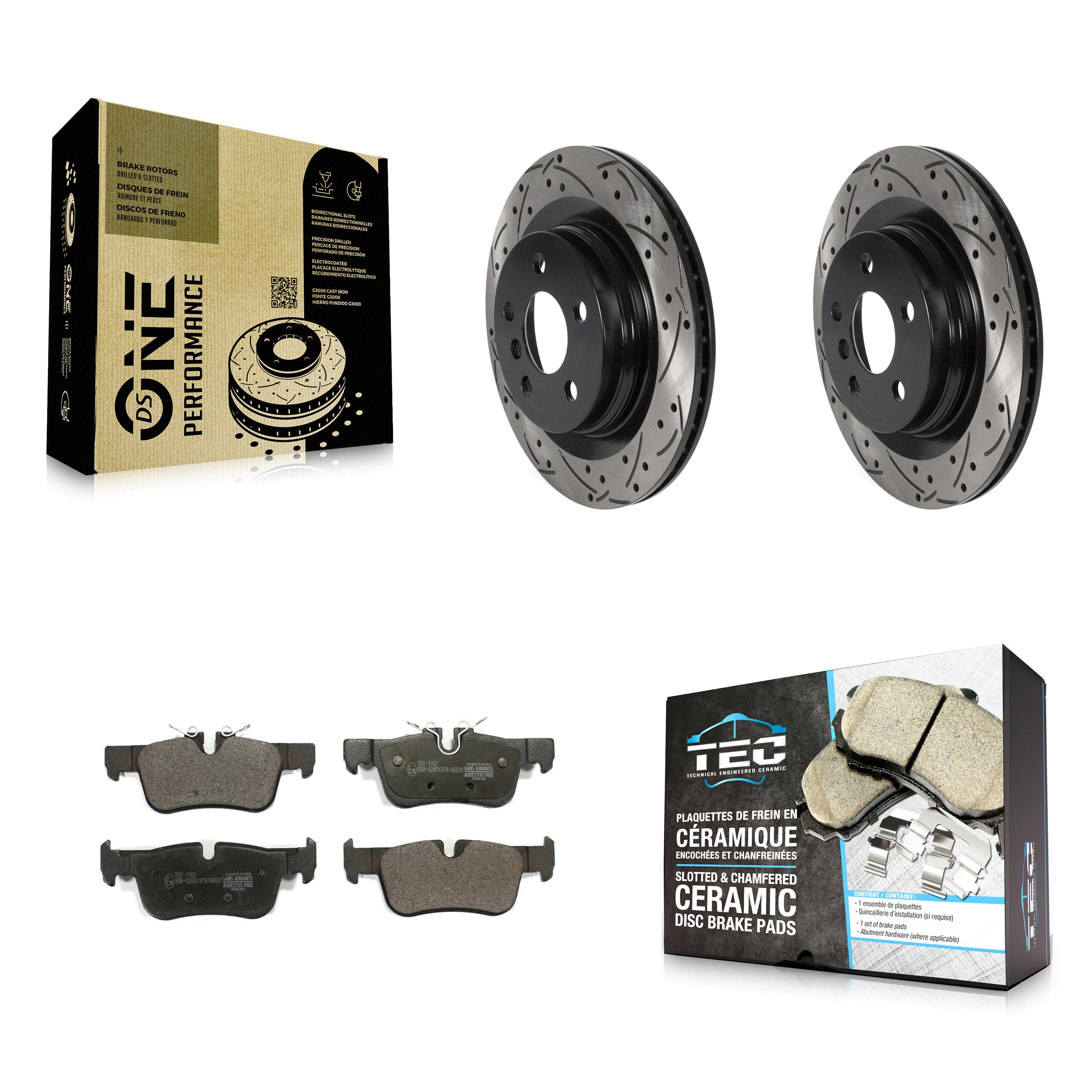 Rear Drill Slot Brake Rotors Ceramic Pad Kit For BMW X1 Mini X2 Cooper Countryman Clubman KDT-100964