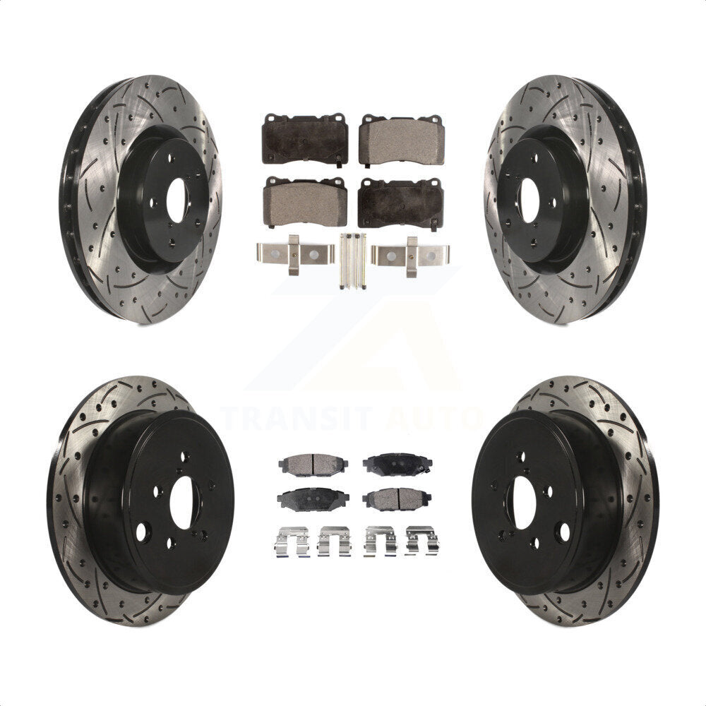 Front Rear Drill Slot Brake Rotors Ceramic Pad Kit For Subaru WRX With 15\\" Factory Wheels KDT-100969
