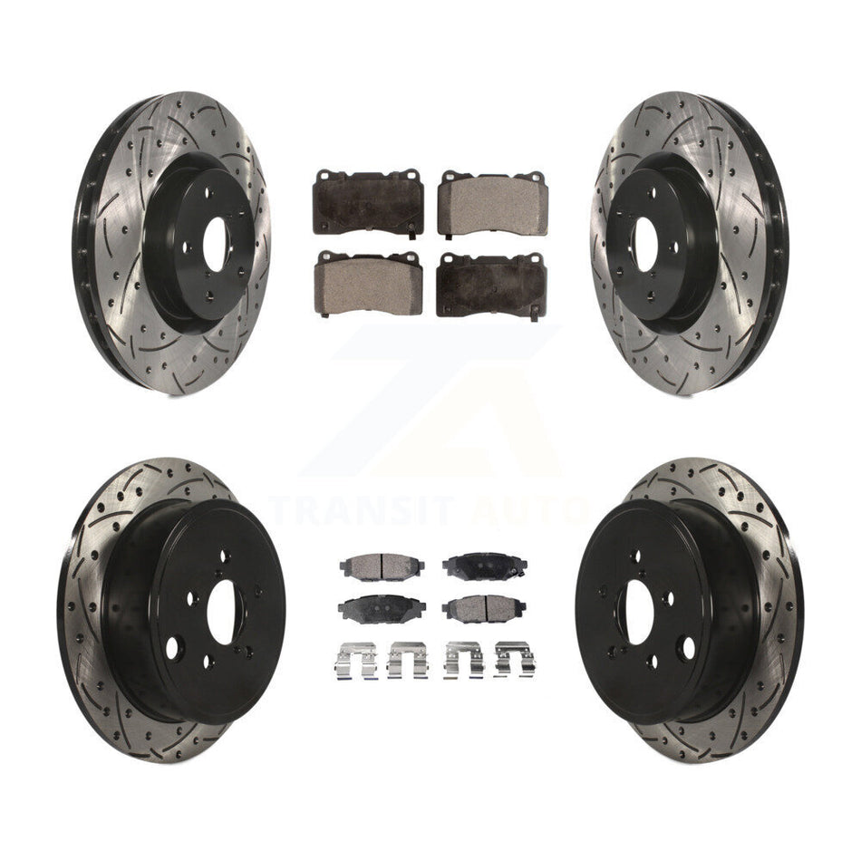 Front Rear Drill Slot Brake Rotors Ceramic Pad Kit For Subaru WRX With 15" Factory Wheels KDT-100969