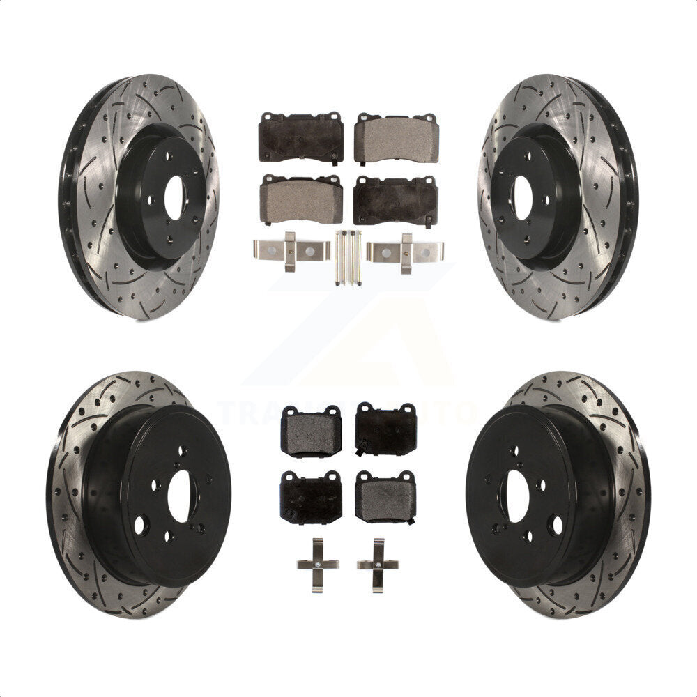 Front Rear Drill Slot Brake Rotors Ceramic Pad Kit For Subaru WRX With 17\\" Factory Wheels KDT-100970