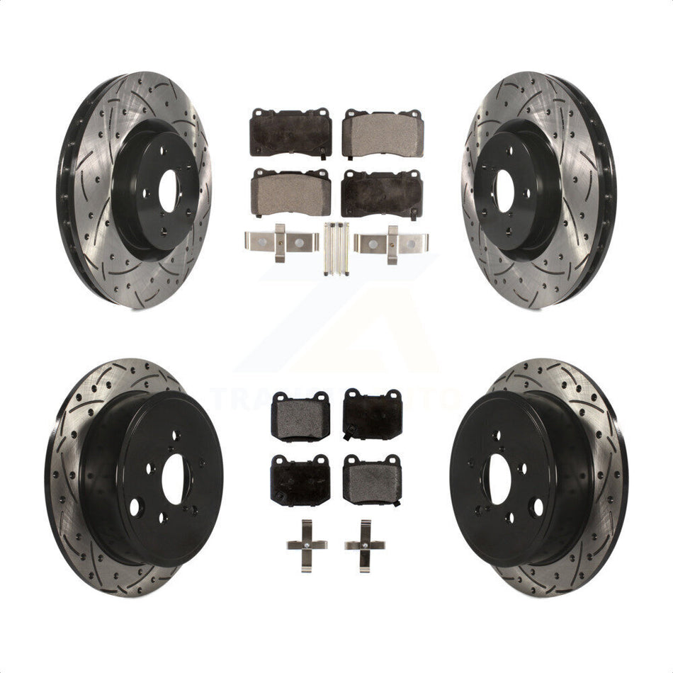 Front Rear Drill Slot Brake Rotors Ceramic Pad Kit For Subaru WRX With 17\\" Factory Wheels KDT-100970