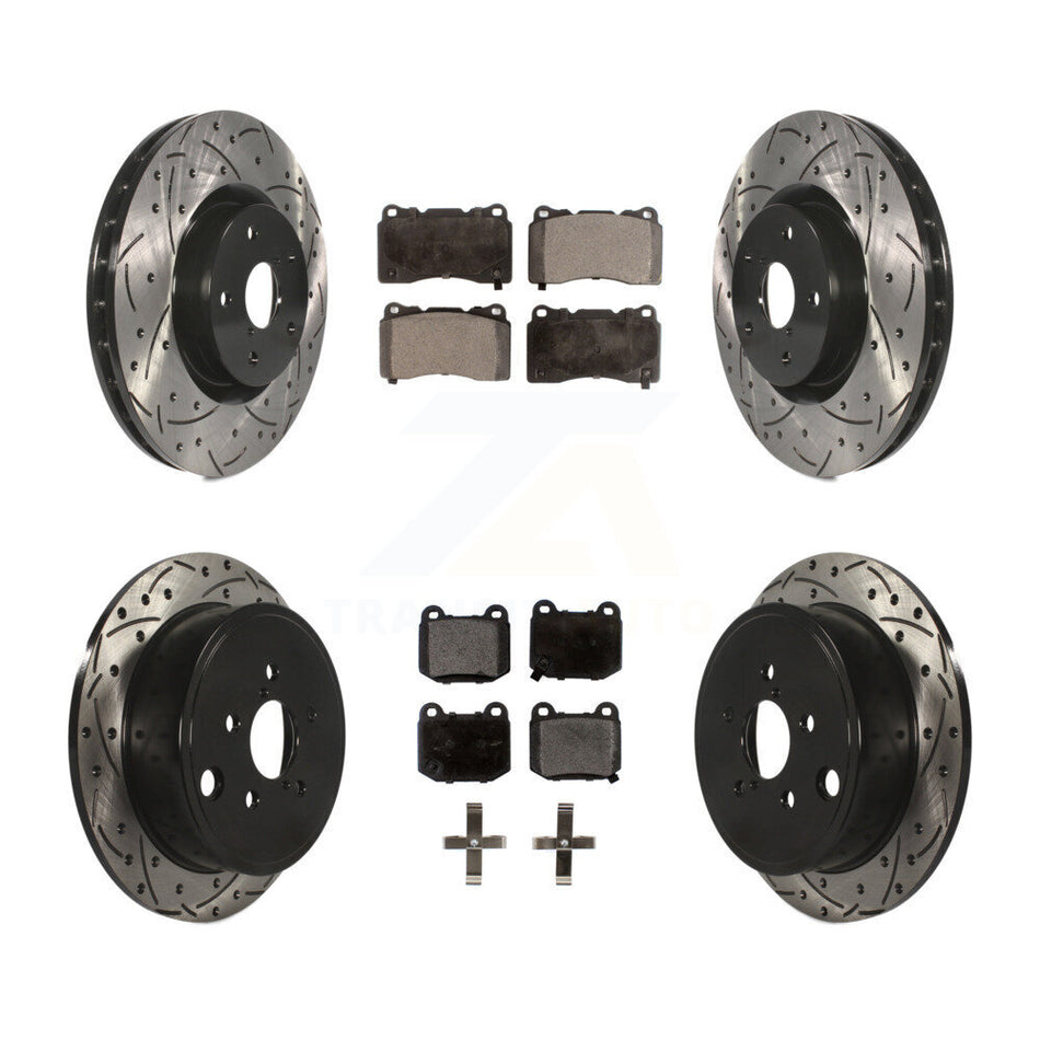 Front Rear Drill Slot Brake Rotors Ceramic Pad Kit For Subaru WRX With 17" Factory Wheels KDT-100970