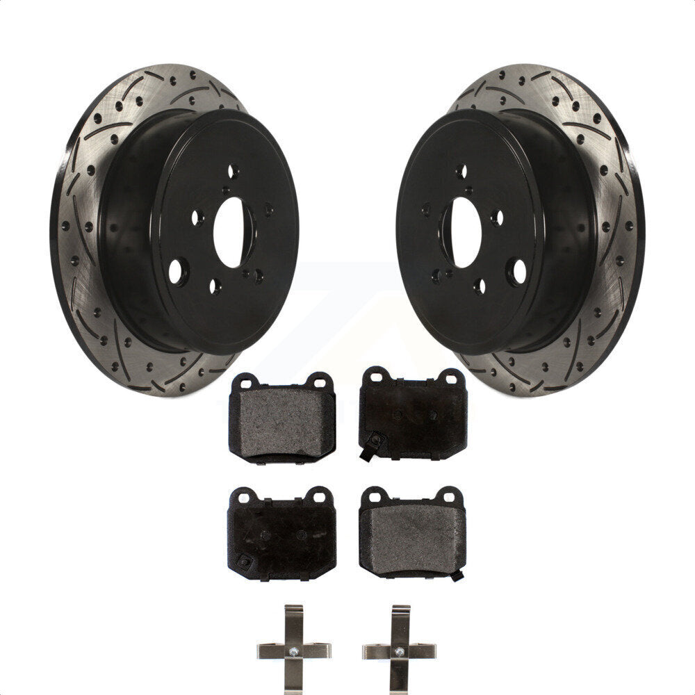 Rear Drilled Slot Brake Rotor Ceramic Pad Kit For 2014 Subaru WRX With 17\\" Factory Wheels KDT-100974