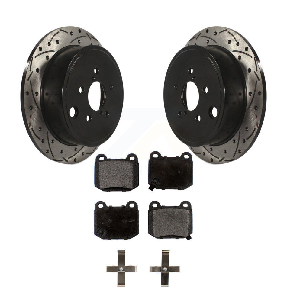 Rear Drilled Slot Brake Rotor Ceramic Pad Kit For 2014 Subaru WRX With 17\\" Factory Wheels KDT-100974