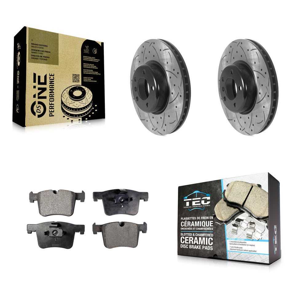 Front Coated Drilled Slotted Disc Brake Rotors And Ceramic Pads Kit For BMW 335i xDrive 435i 328i GT 328d 330i Gran Coupe KDT-100979