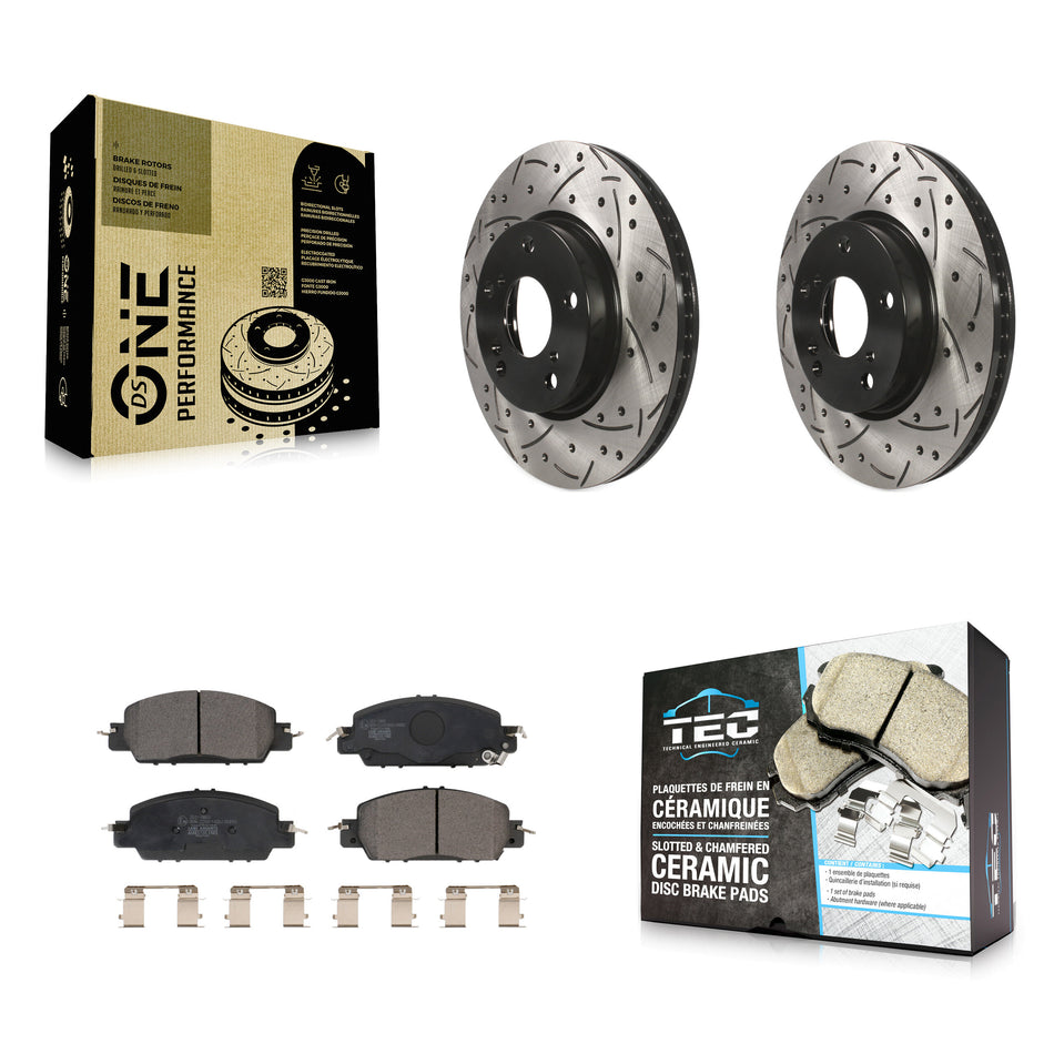 Front Coated Drilled Slotted Disc Brake Rotors And Ceramic Pads Kit For 2017 Honda Accord LX-S KDT-100981