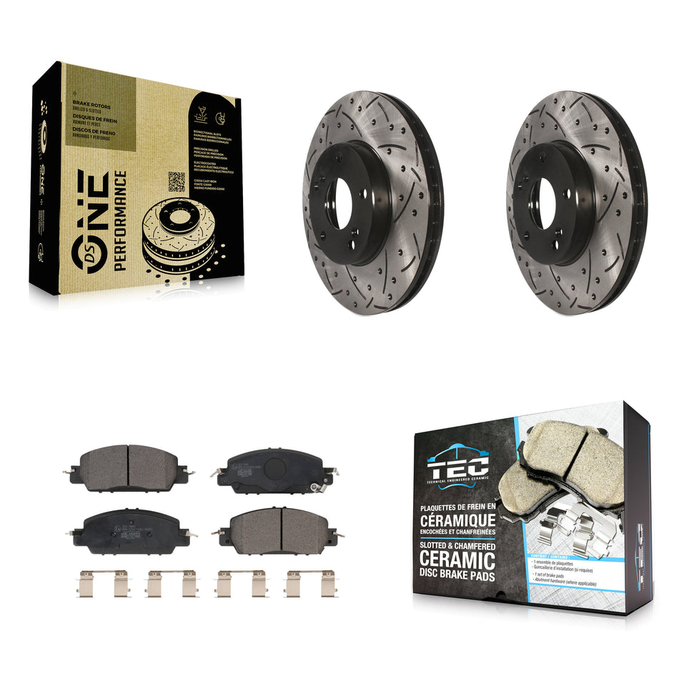 Front Coated Drilled Slotted Disc Brake Rotors And Ceramic Pads Kit For 2016 Honda Accord LX-S with 2.4L KDT-100982