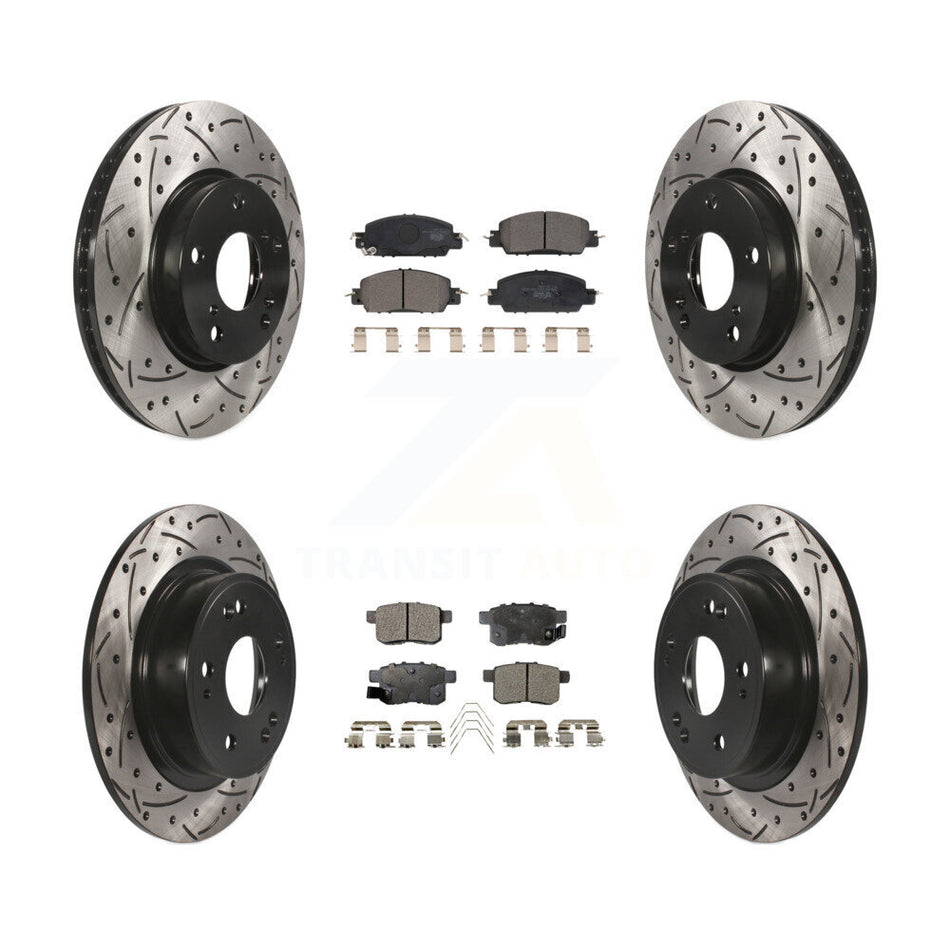 Front Rear Coated Drilled Slotted Disc Brake Rotors And Ceramic Pads Kit For 2017 Honda Accord LX-S KDT-100994