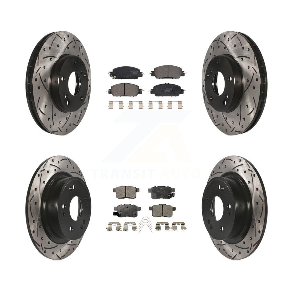 Front Rear Coated Drilled Slotted Disc Brake Rotors And Ceramic Pads Kit For 2016 Honda Accord LX-S with 2.4L KDT-100995
