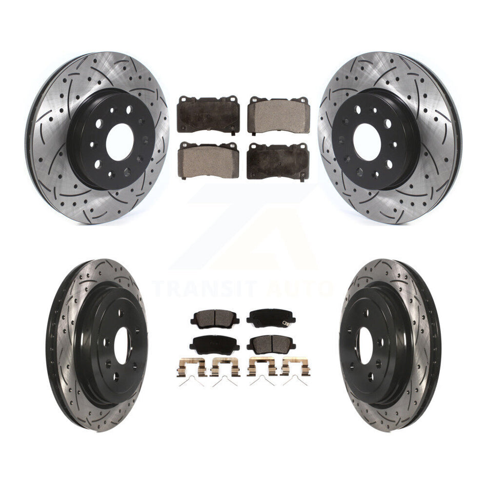 Front Rear Coated Drilled Slotted Disc Brake Rotors And Ceramic Pads Kit For Cadillac CTS KDT-100998