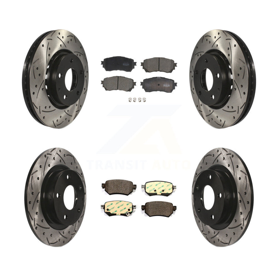Front Rear Coated Drilled Slotted Disc Brake Rotors And Ceramic Pads Kit For 2019-2021 Mazda 6 Naturally Aspirated KDT-101002