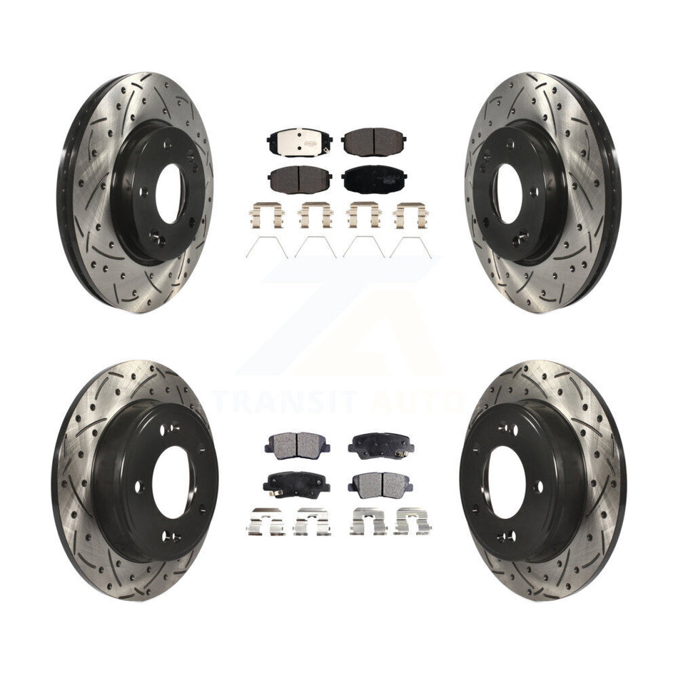 Front Rear Coated Drilled Slotted Disc Brake Rotors And Ceramic Pads Kit For 2014-2016 Kia Soul KDT-101004