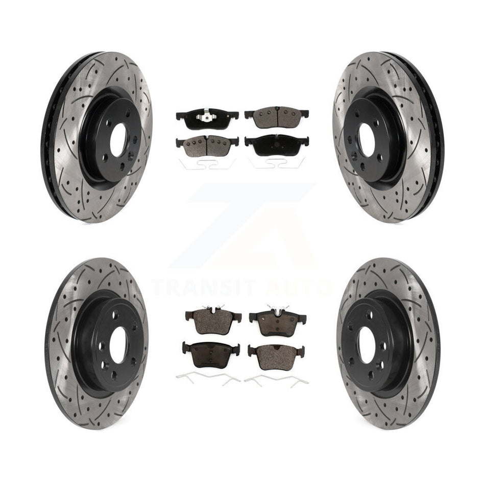 Front Rear Coated Drilled Slotted Disc Brake Rotors And Ceramic Pads Kit For Land Rover Discovery Sport Jaguar E-Pace KDT-101005