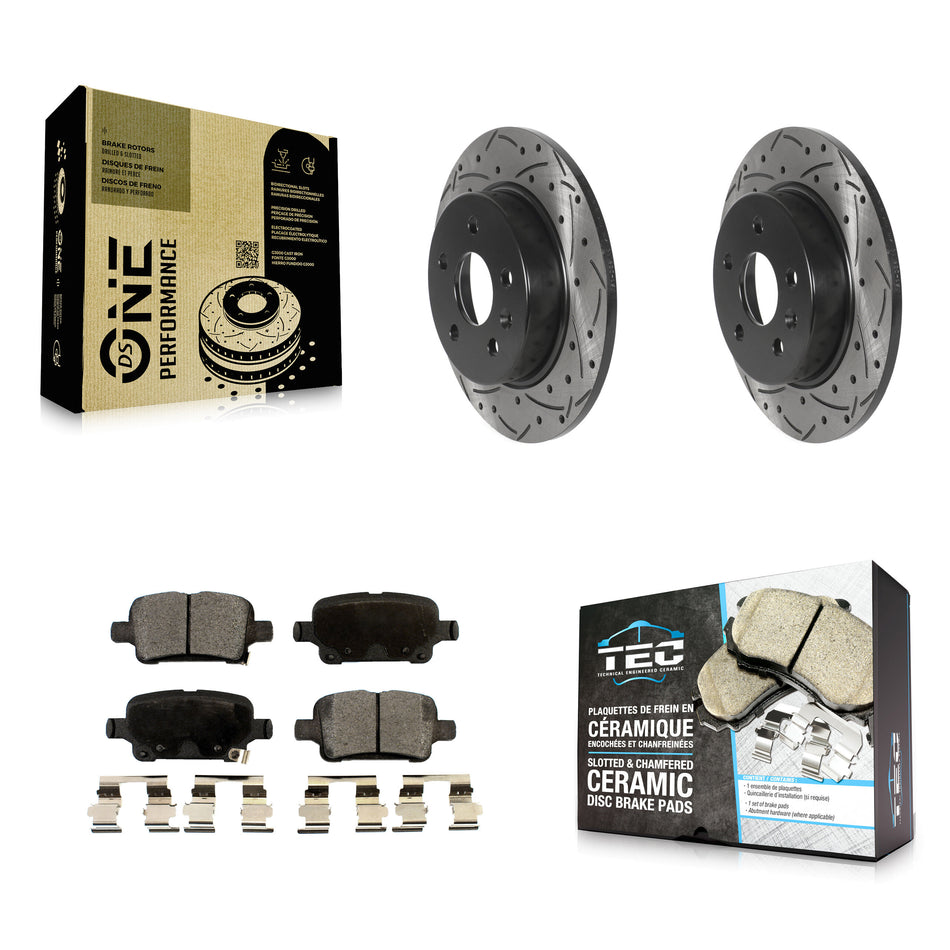Rear Coated Drilled Slotted Disc Brake Rotors And Ceramic Pads Kit For Chevrolet Cruze Volt Bolt EV EUV KDT-101007