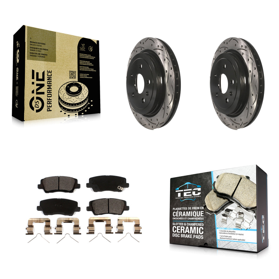 Rear Coated Drilled Slotted Disc Brake Rotors And Ceramic Pads Kit For Cadillac CTS KDT-101008