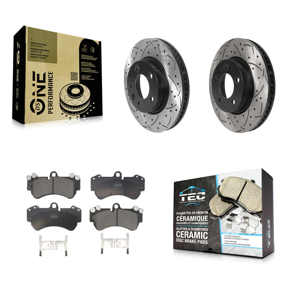 Front Coated Drilled Slotted Disc Brake Rotors And Ceramic Pads Kit For Porsche Cayenne Volkswagen Touareg KDT-101013