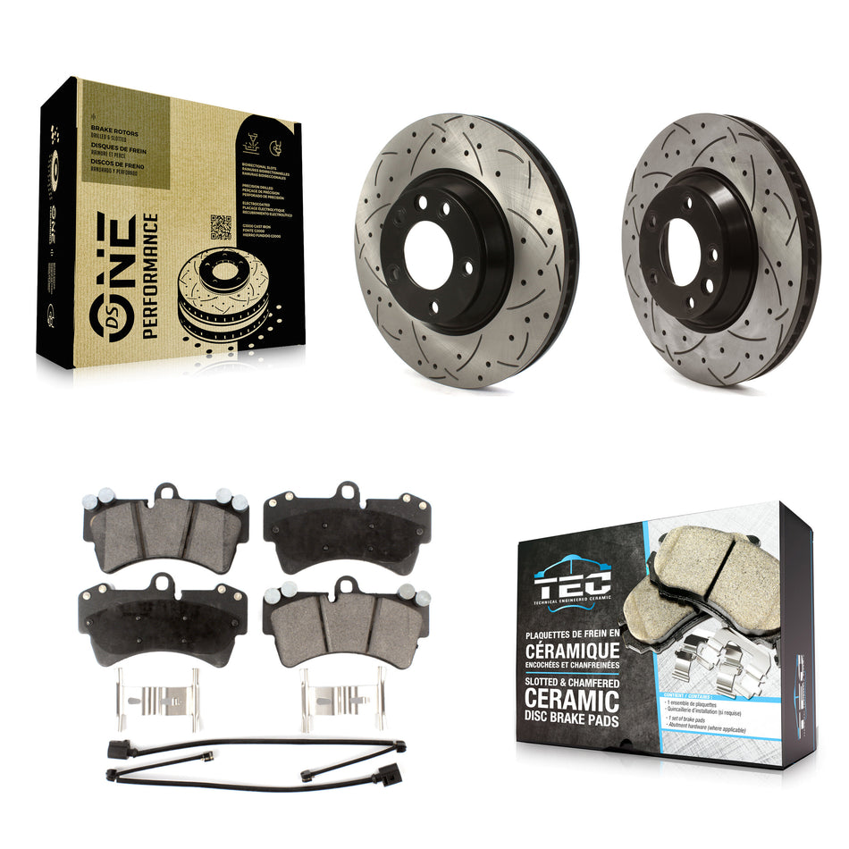 Front Coated Drilled Slotted Disc Brake Rotors And Ceramic Pads Kit For Audi Q7 Porsche Cayenne Volkswagen Touareg KDT-101014