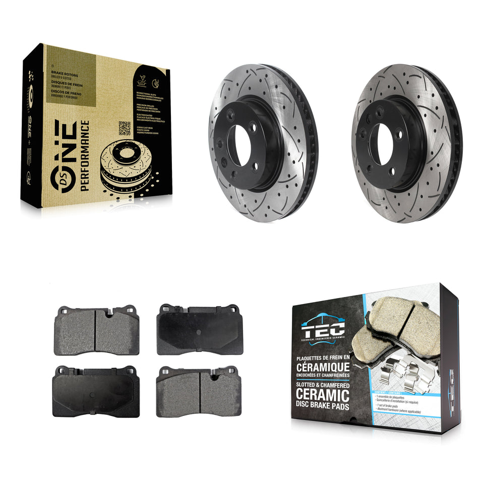 Front Coated Drilled Slotted Disc Brake Rotors And Ceramic Pads Kit For Volkswagen Touareg KDT-101016