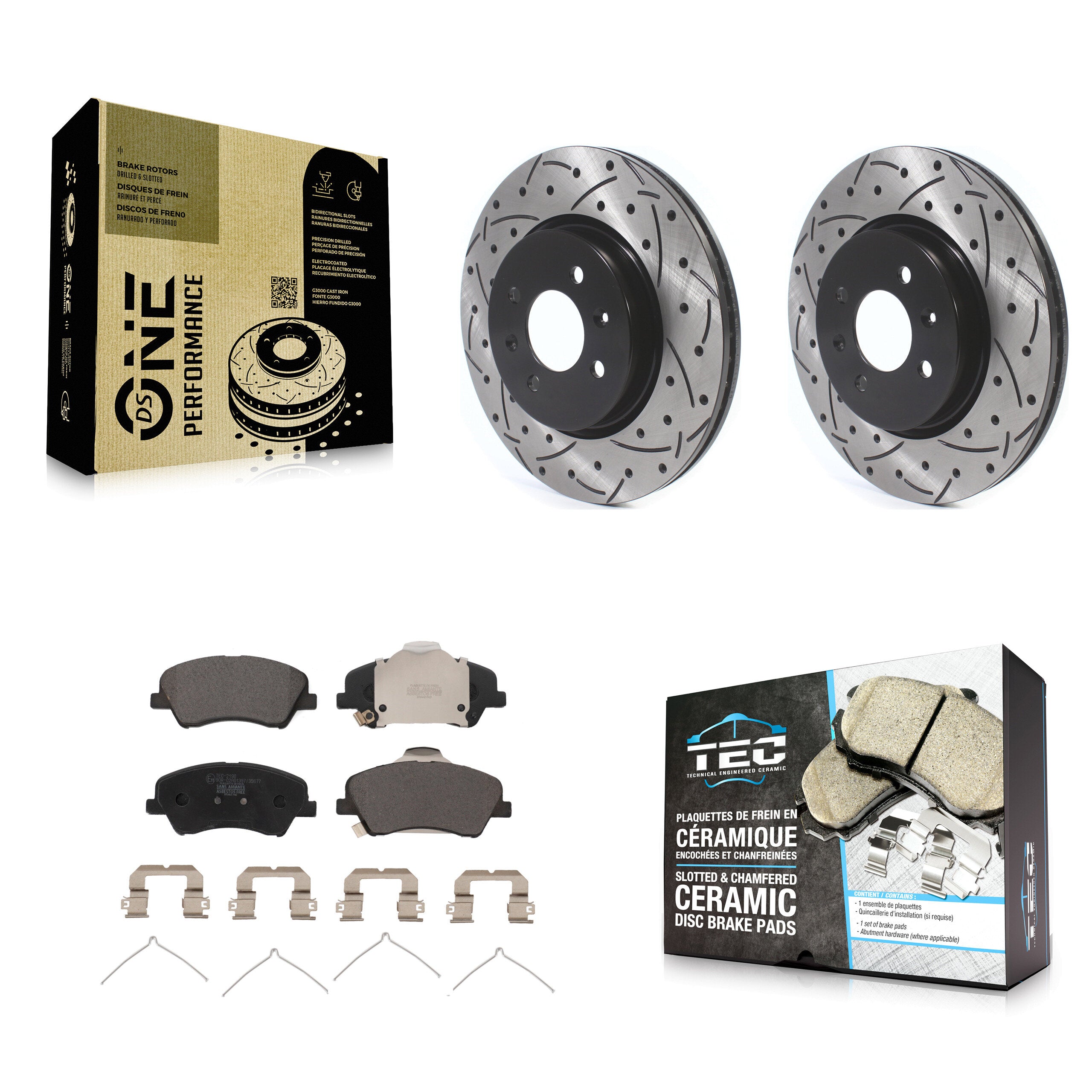 Front Coated Drilled Slotted Disc Brake Rotors Ceramic Pad Kit For Kia Rio Hyundai Accent KDT-101022