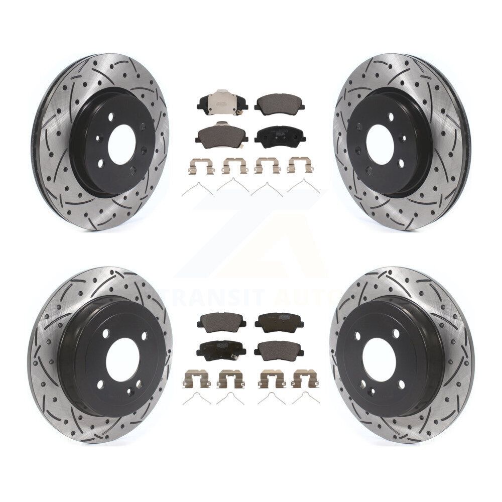 Front Rear Coated Drill Slot Disc Brake Rotors Ceramic Pad Kit For Kia Rio Hyundai Accent KDT-101024