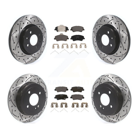 Front Rear Coated Drill Slot Disc Brake Rotors Ceramic Pad Kit For Kia Rio Hyundai Accent KDT-101024