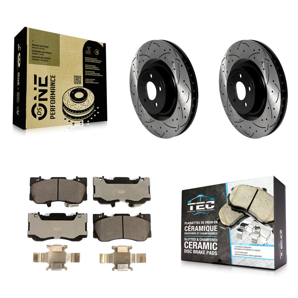 Front Coated Drilled Slotted Disc Brake Rotors And Ceramic Pads Kit For Ford Mustang KDT-101027