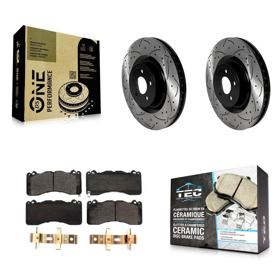 Front Coated Drilled Slotted Disc Brake Rotors And Ceramic Pads Kit For Ford Mustang KDT-101028