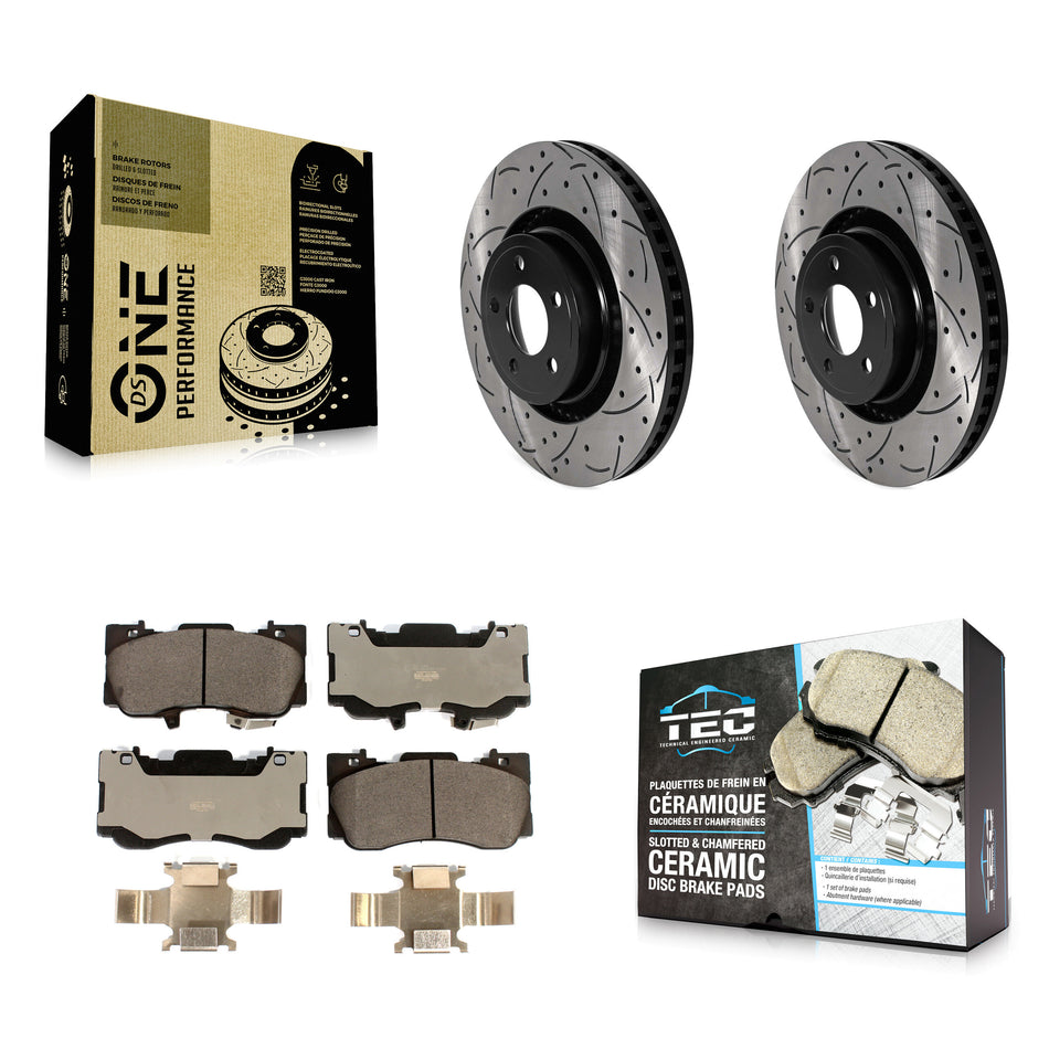 Front Coated Drilled Slotted Disc Brake Rotors And Ceramic Pads Kit For Ford Mustang KDT-101029