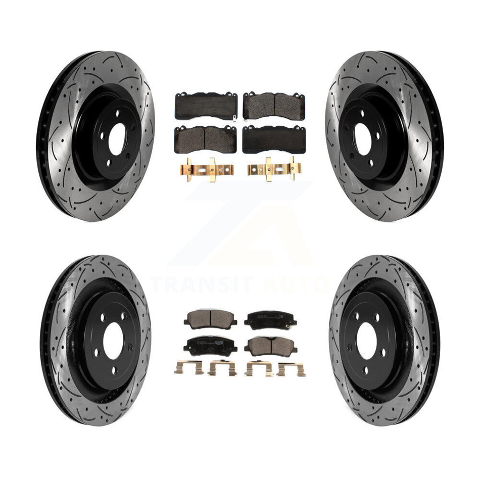Front Rear Coated Drilled Slotted Disc Brake Rotors And Ceramic Pads Kit For Ford Mustang KDT-101040