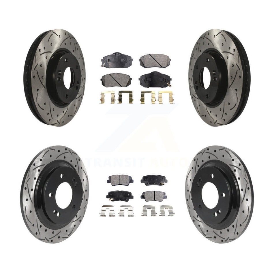Front Rear Coated Drilled Slotted Disc Brake Rotors And Ceramic Pads Kit For Kia Soul EV KDT-101048