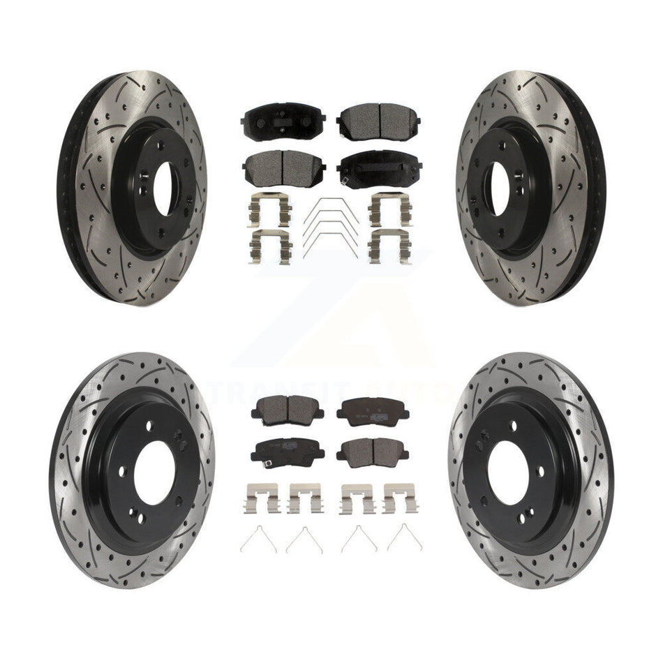 Front Rear Coated Drilled Slotted Disc Brake Rotors And Ceramic Pads Kit For 2017-2018 Kia Soul EV KDT-101049
