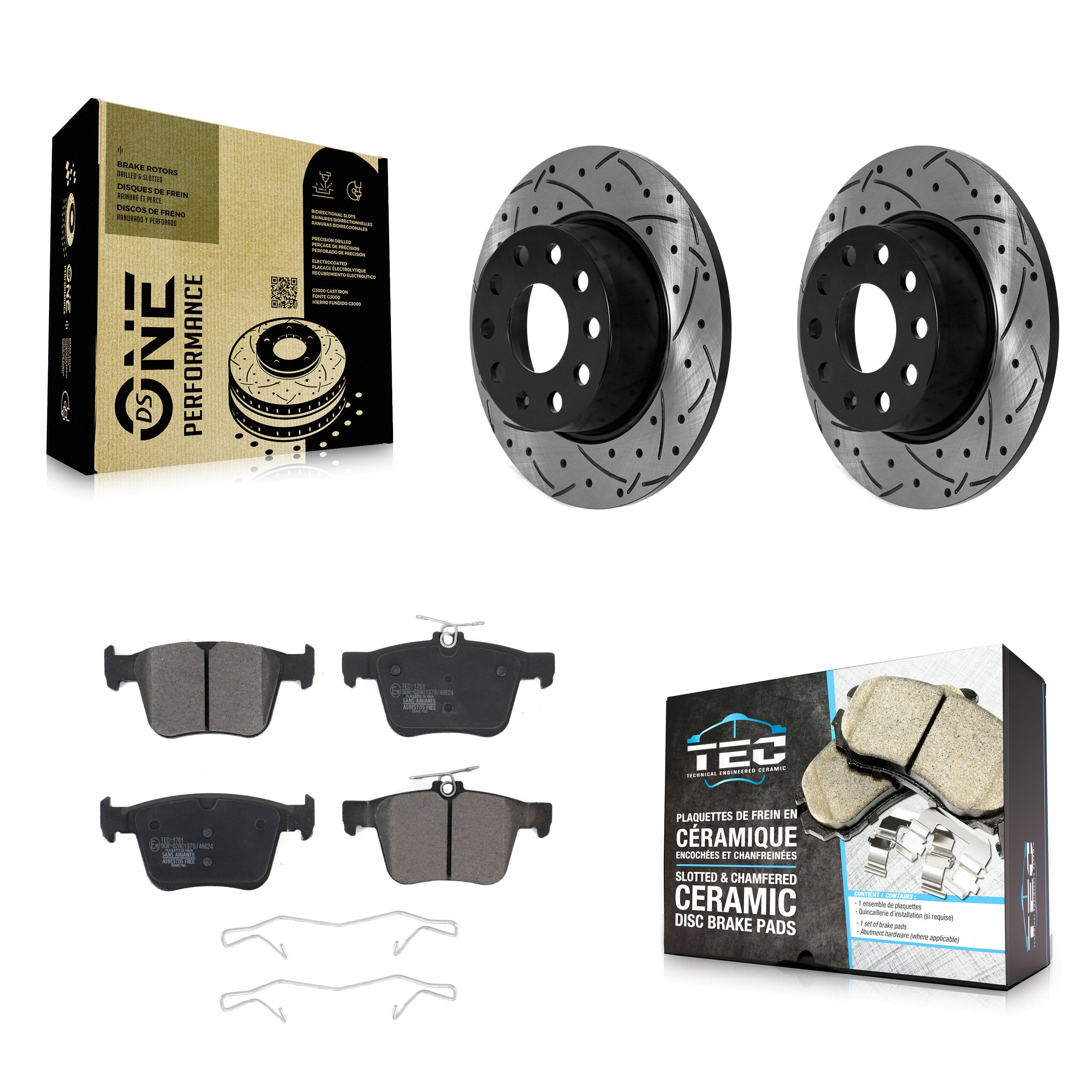 Rear Coated Drilled Slotted Disc Brake Rotors & Ceramic Pad Kit For Volkswagen Jetta Taos KDT-101052