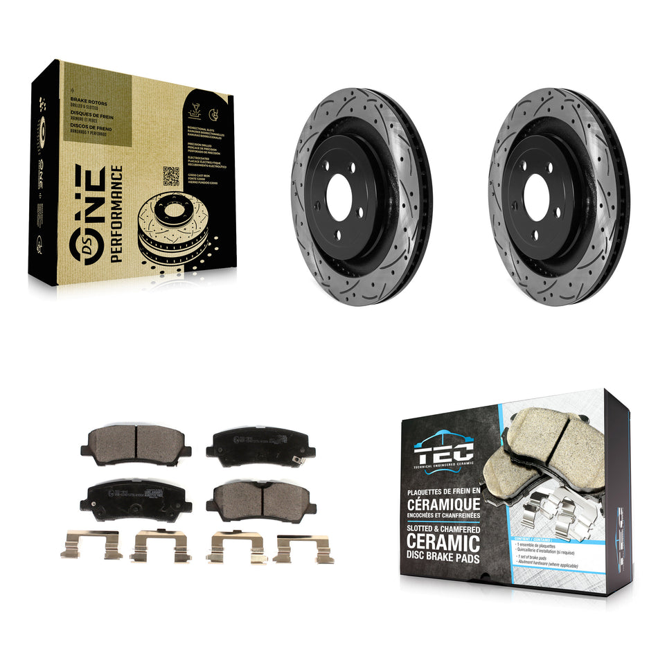 Rear Coated Drilled Slotted Disc Brake Rotors And Ceramic Pads Kit For Ford Mustang KDT-101053