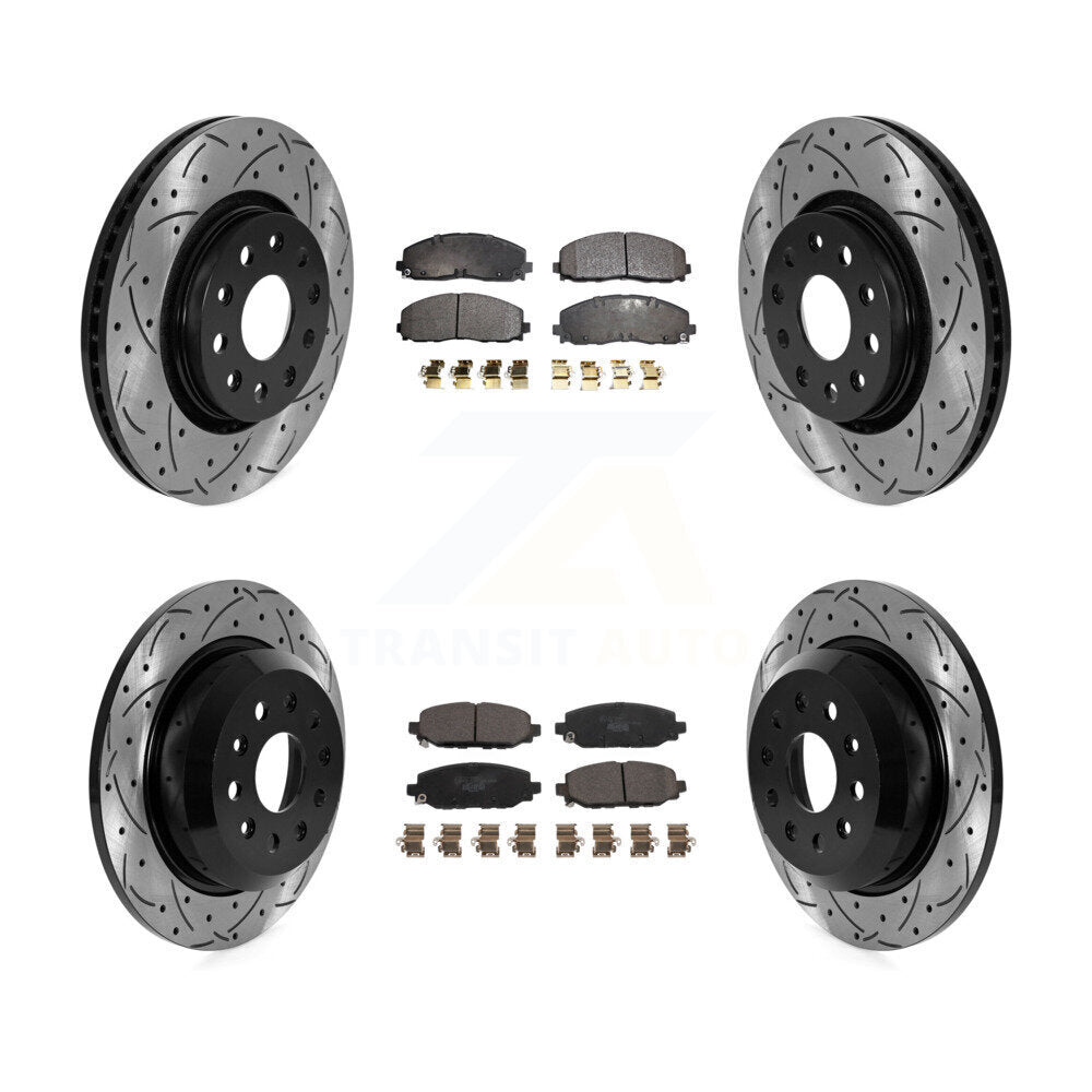 Front Rear Drilled Slot Brake Rotor & Ceramic Pad Kit For 2018-2020 Jeep Wrangler Rubicon KDT-101059