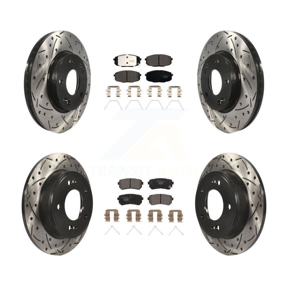 Front Rear Coated Drill Slot Disc Brake Rotor Ceramic Pad Kit For Hyundai Kona Kia Seltos KDT-101060