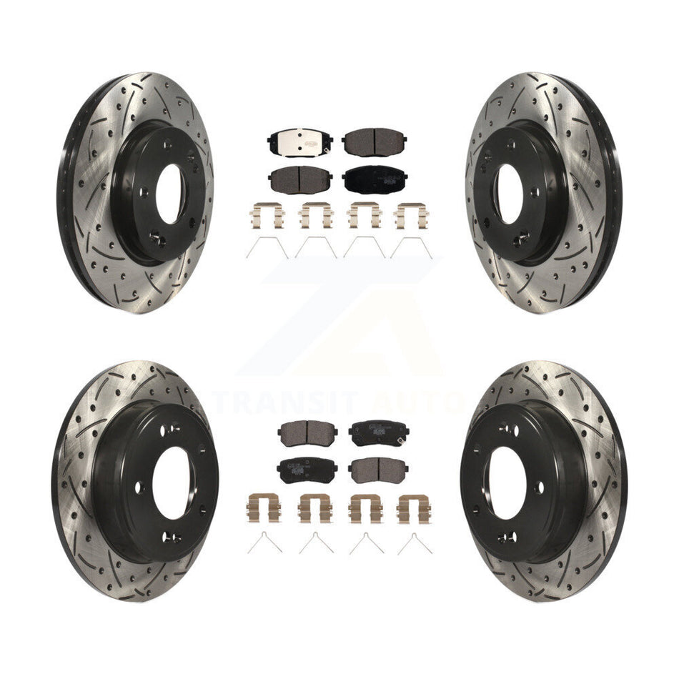 Front Rear Coated Drill Slot Disc Brake Rotor Ceramic Pad Kit For Hyundai Kona Kia Seltos KDT-101060