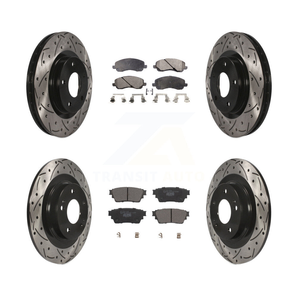 Front Rear Coated Drilled Slot Disc Brake Rotors Ceramic Pad Kit For Mitsubishi Outlander KDT-101064