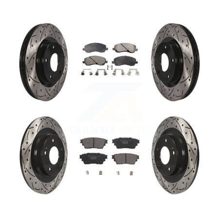 Front Rear Coated Drilled Slot Disc Brake Rotors Ceramic Pad Kit For Mitsubishi Outlander KDT-101064