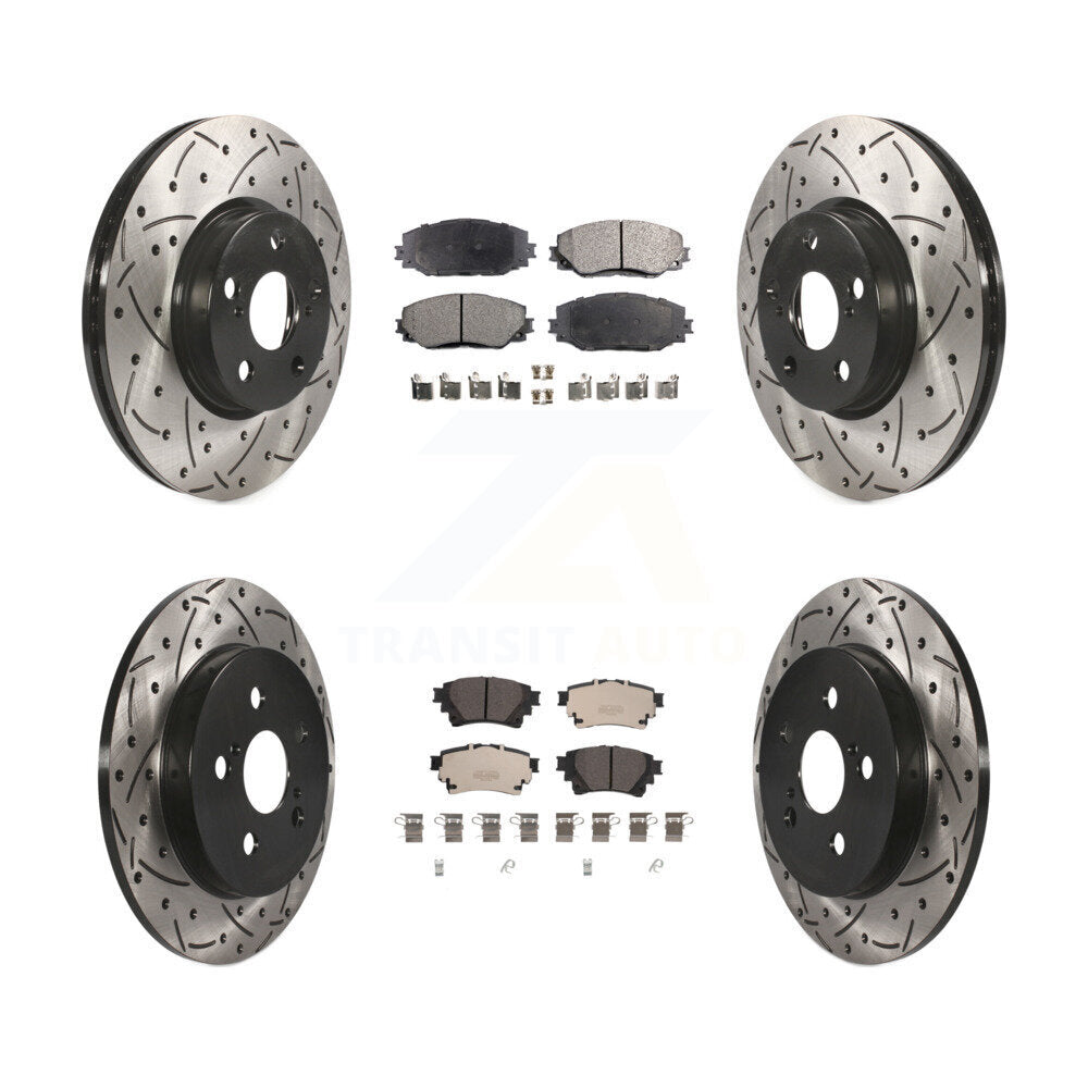 Front Rear Coat Drill Slot Disc Brake Rotors Ceramic Pad Kit For 2019 Toyota Corolla 1.8L KDT-101065