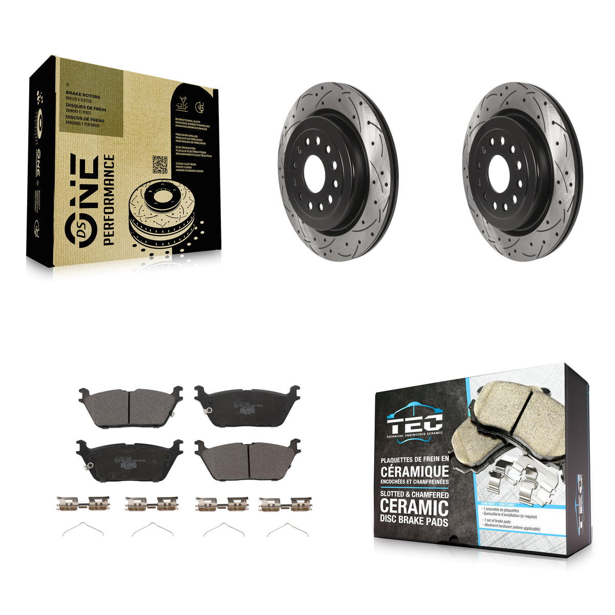 Rear Coated Drilled Slotted Disc Brake Rotors And Ceramic Pads Kit For Ram 1500 KDT-101066
