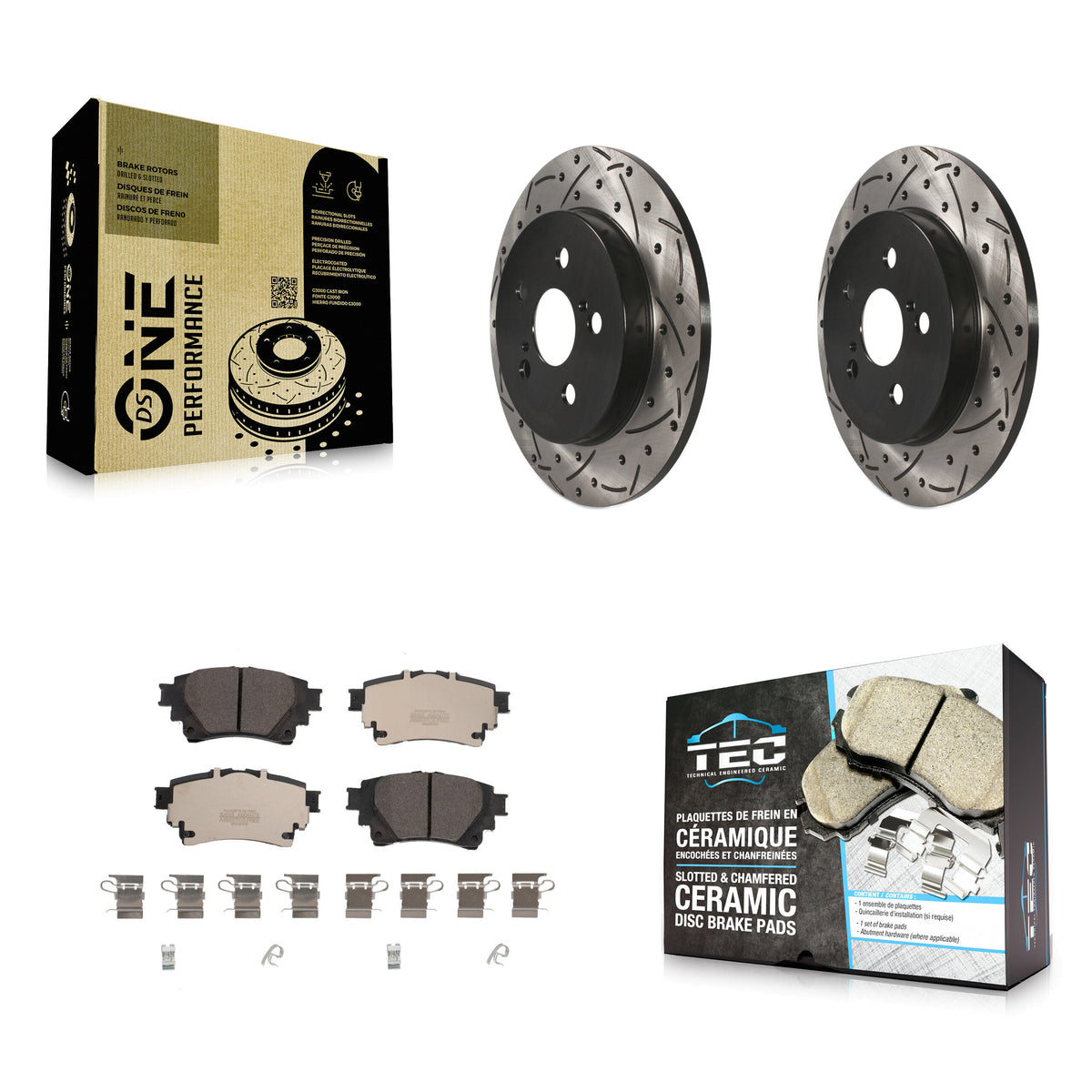 Rear Coated Drilled Slotted Disc Brake Rotor Ceramic Pad Kit For 2019 Toyota Corolla 1.8L KDT-101072