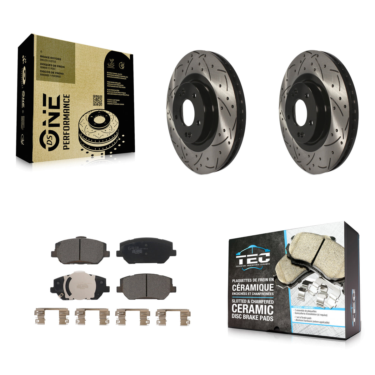 Front Coated Drilled Slot Disc Brake Rotor Ceramic Pad Kit For 2019-2020 Hyundai Santa Fe KDT-101075