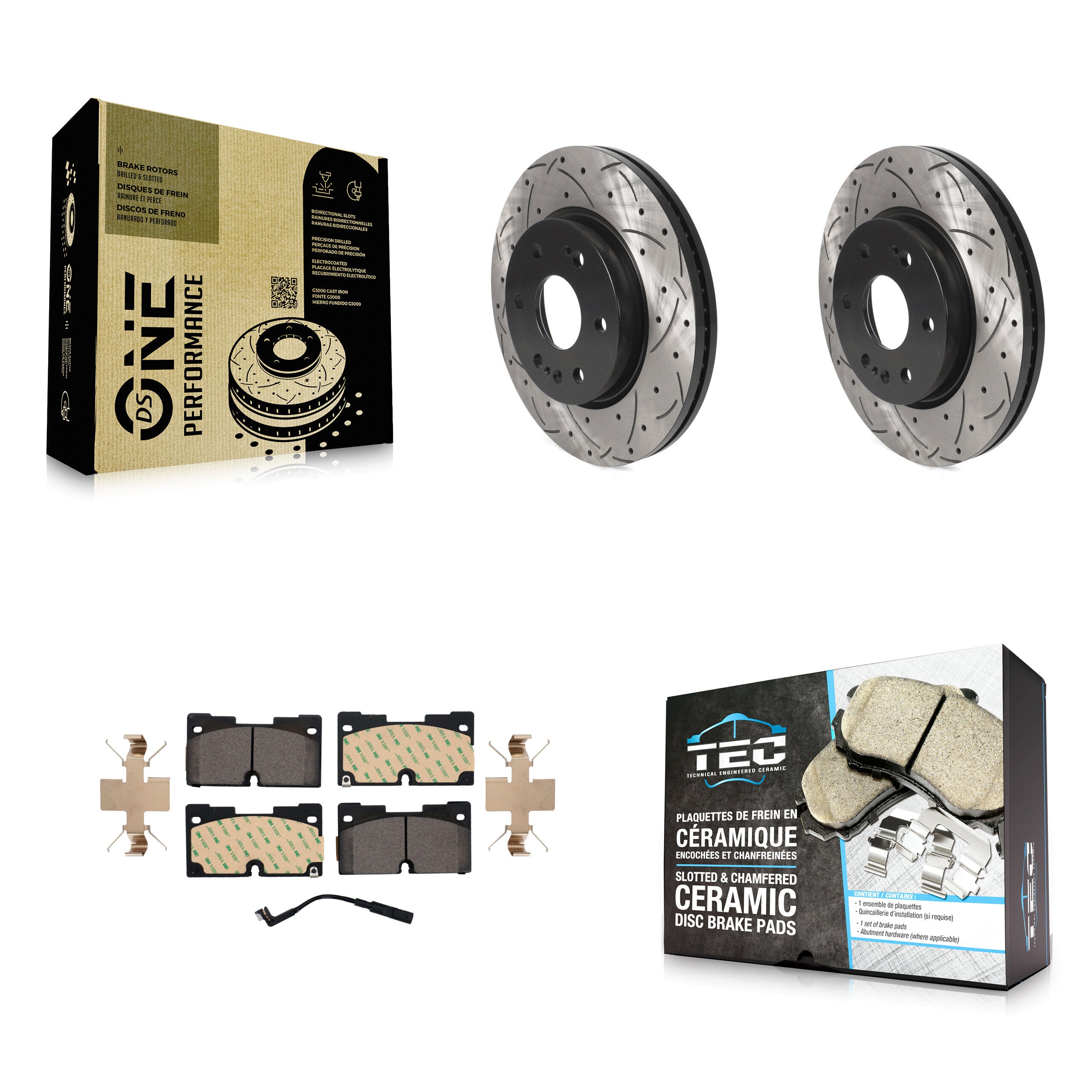 Front Drilled Slot Brake Rotor Ceramic Pad Kit For GMC Chevrolet Silverado 1500 Sierra XL KDT-101079