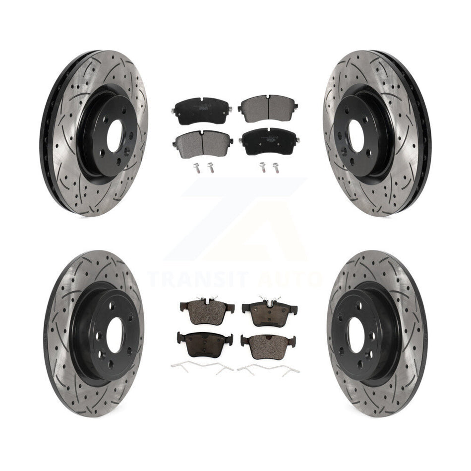 Front Rear Coated Drilled Slotted Disc Brake Rotors And Ceramic Pads Kit For 2018 Jaguar E-Pace S SE With 325mm Diameter Rotor KDT-101087