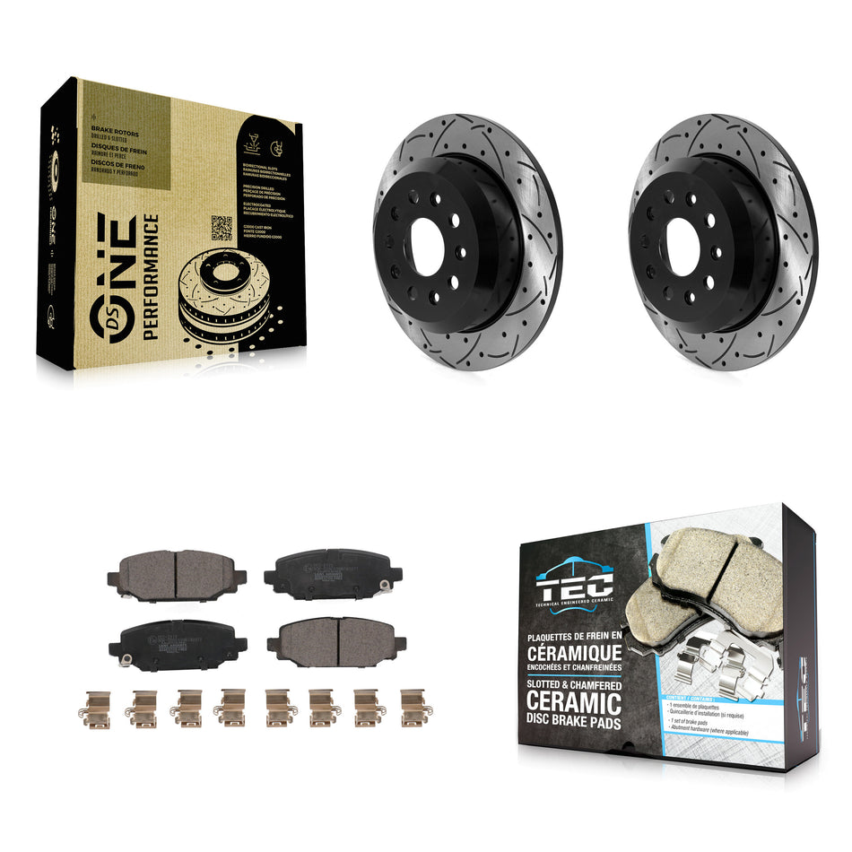 Rear Coated Drill Slot Disc Brake Rotor Ceramic Pad Kit For 2018-2020 Jeep Wrangler Sport KDT-101091