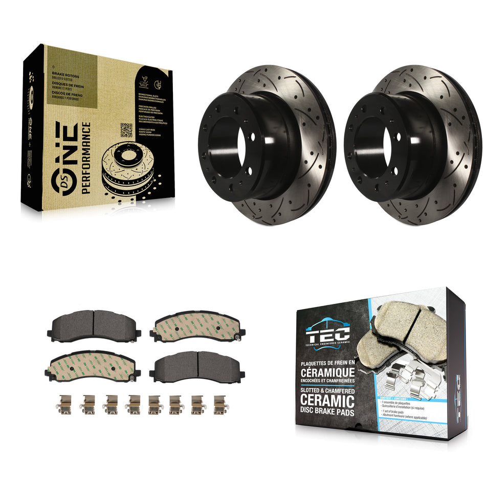 Rear Coated Drilled Slotted Disc Brake Rotors And Ceramic Pads Kit For 2019-2022 Ram 2500 3500 KDT-101092