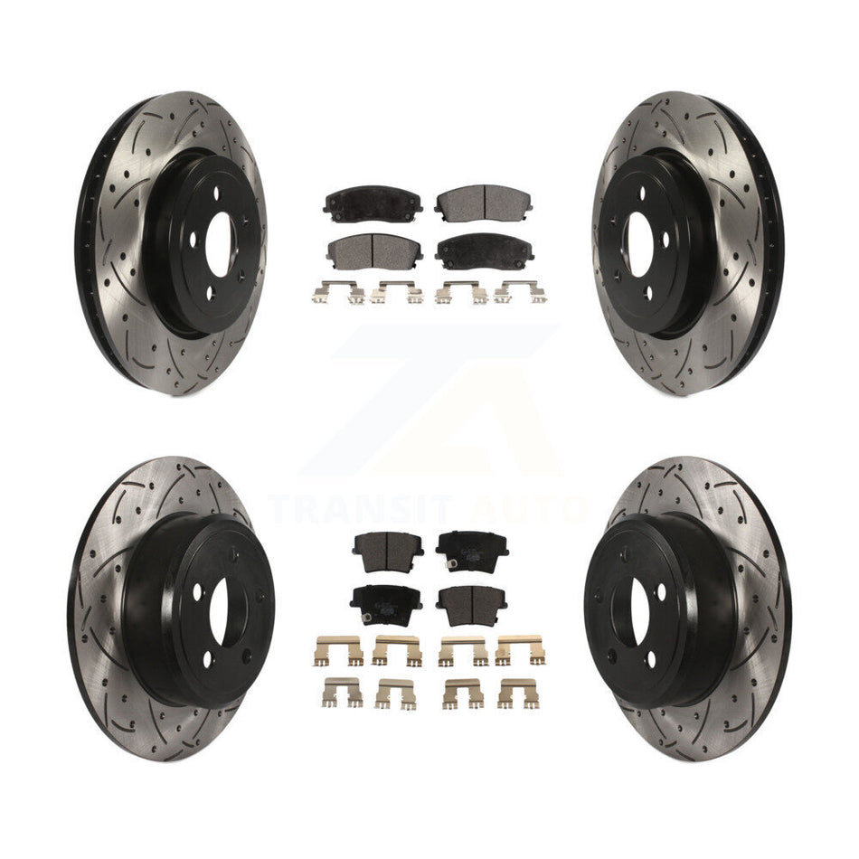 Front Rear Coated Drilled Slotted Disc Brake Rotors And Ceramic Pads Kit For 2015-2018 Dodge Charger RWD with 3.6L With 345mm Diameter Rotor KDT-101097